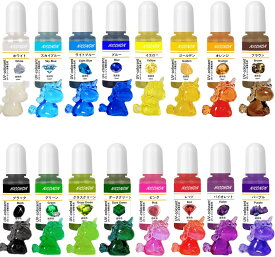 ランキング受賞！ レジン液 着色剤 UVレジン用染料 高濃度 透明色-16色*10ml 高発色 エポキシ樹脂着色剤 16カラー 少量で濃く美しい発色 初心者 子供 女の子 人気 工作 手芸用