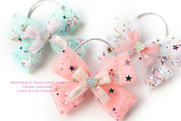 楽天市場】ワンポイントヘアゴム◎キラキラチュールダブルりぼん◎mini  