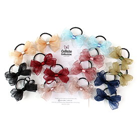 2本セットなみなみシンプルヘアゴム◎12mm幅オーガンジー◎2段重ねツイストりぼんデザインキッズ ヘアゴム ヘアアクセサリー 子供 髪飾り髪留め りぼん フォーマル オーガンジー