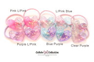 【mini 2本入り】シェルラメホログラム入り◎2色クリア丸型ハートパーツデザインヘアゴム キッズ 子供 ヘ…