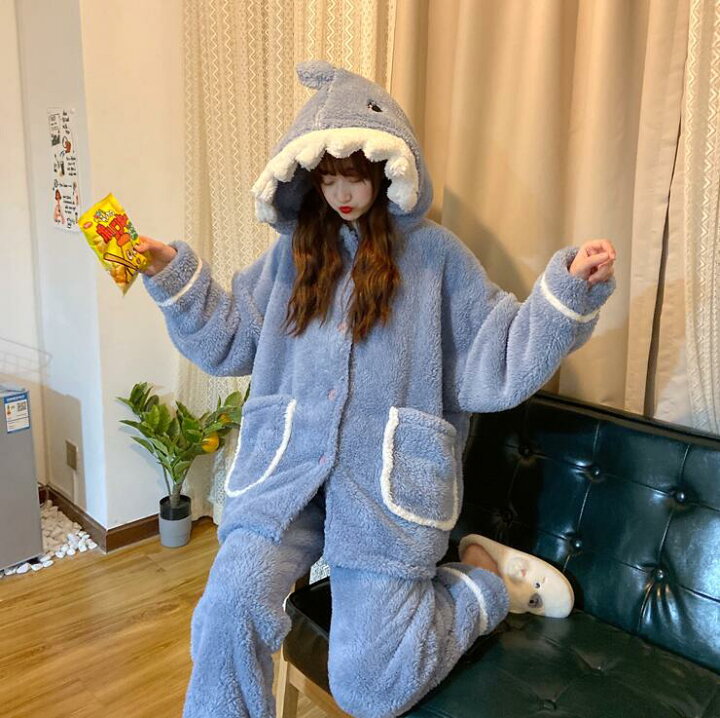 楽天市場 レディース もこもこパジャマ サメ 上下セット 長袖 ふわふわ フード付き 大人用 ハロウィン お祭り イベント コスプレ 学園祭 文化祭 結婚式二次会 宴会 部屋着に 可愛い ルームウエア かわいい 部屋着 コラボファッション