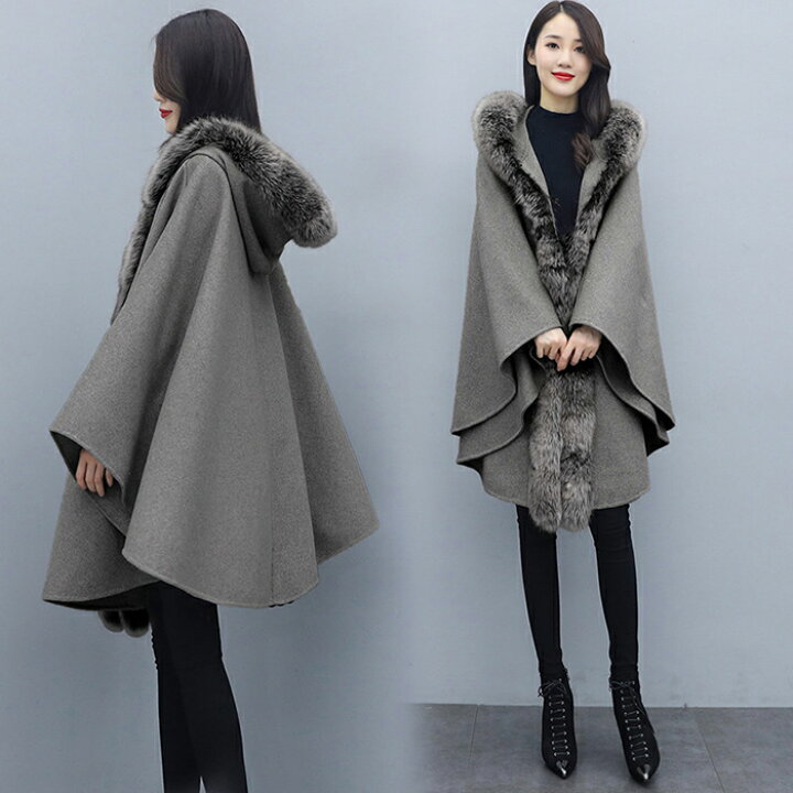 ポンチョ コート ファー 和装コート レディース 冬 ケープ きれいめ おしゃれ ケープコート 着物 へちま衿コート ミドル丈 暖かい 防寒 ウール 女性 30代 40代 アウター 羽織 大きいサイズ 黒 ブラック グレー 京都みさやま グレーファーポンチョ Chateaujoliet Com