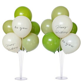 【当日発送14時迄】2台 風船セット バルーンスタンド 風船 セット バルーン 誕生日 ハッピーバースデー ニュアンスカラー ピンク ピーチ 豪華16点セット 飾り お祝い プレゼント シンプル ナチュラル バースデー (グリーンラテ)