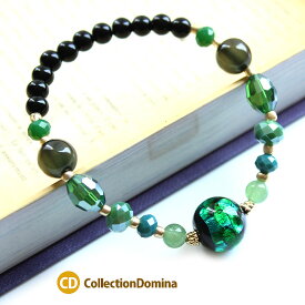 蛍石 14mm ホタル石 ホタルガラス ガラス ガラス玉 ビーズ ブレスレット レディース 硝子 大人カジュアル ゴールド ブラック 緑 グリーン ハンドメイド フリーサイズ シリコンゴム ギフト 誕生日 プレゼント