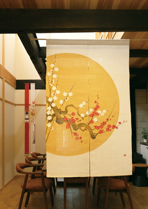 楽天市場】【京都洛柿庵】手描き 手染め 国産 のれん 円月の梅 冬の 