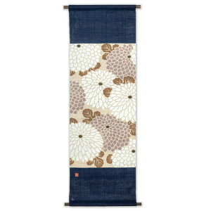 【京都洛柿庵】手描き 手染め 彩色タペストリー 丸菊吉祥紋 秋の飾り 縁起物