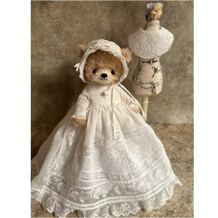 くま親子のドール 涼やか テディベア 一点物 ハンドメイド 