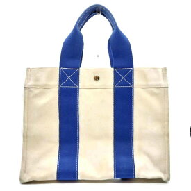 エルメス ボラボラPM トート バッグ アイボリー×ブルー 白系×青 ハンドバッグ レディース BCランク キャンバス 中古 HERMES