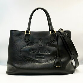プラダ バッグ 2WAY ハンド 黒 ブラック レザー レディース トート PRADA 1BA579 エンボスロゴ