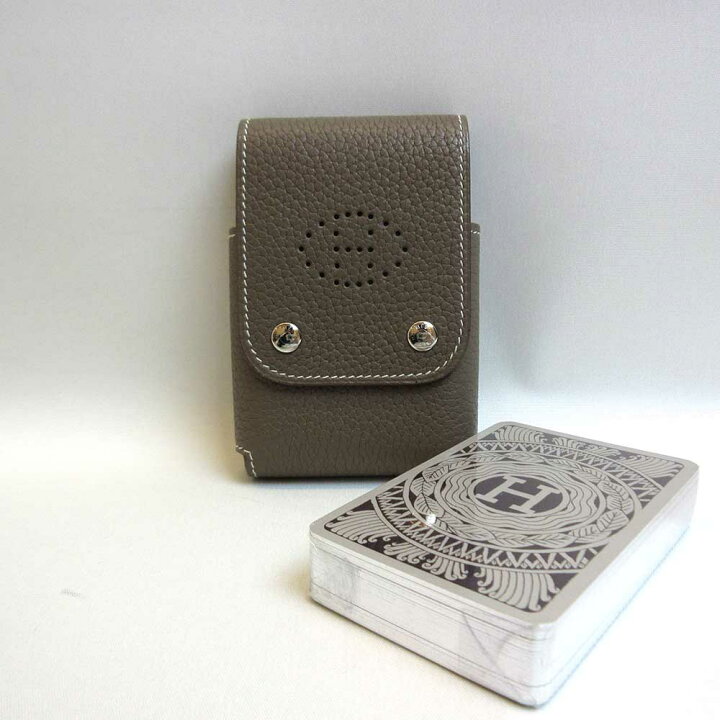 本物 エルメス HERMES レザー カードケース パスケース エトゥープ  