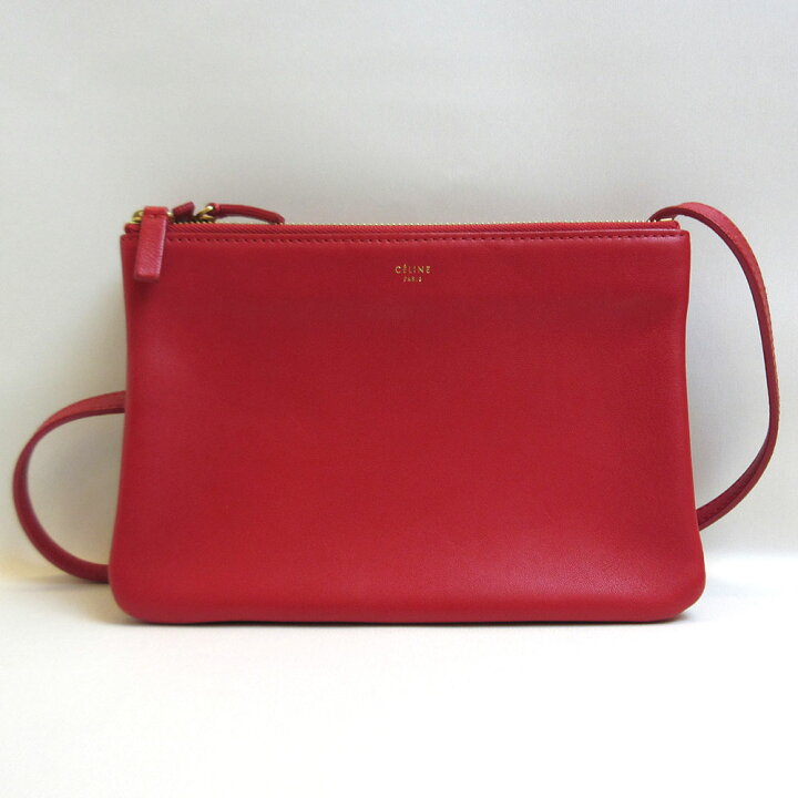 セリーヌ CELINE ショルダーバッグ トリオ レザー レッド 斜めがけ バッグ