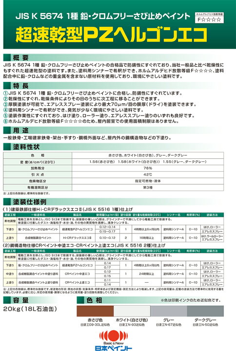 楽天市場】送料無料 超速乾型PZヘルゴンエコ 20kg 赤さび色 グレー 