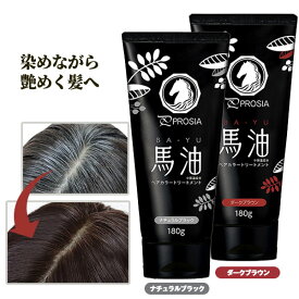 【あす楽】【即納】プロシア 馬油ヘアカラートリートメント【内容量 180g】【カラー：ナチュラルブラック / ダークブラウン】ヘアカラー 馬油 髪 髪の毛 白髪 白髪染め PROSIA HAIR COLOR TREATMENT 保湿成分 うねりケア成分配合 [アイメディア][ポイント10倍][B]