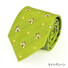 【昆虫柄 ネクタイ ミツバチ ライトグリーン】アニマル柄 動物 生物 ハチ
