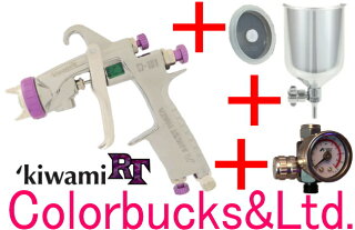 ■【レーザー刻印入れます】【KiwamiRT限定セット】【W-101-1310BGC-S1】【カラークリヤー専用スプレーガン】極みRT【アネスト岩田】kiwamiパープル【PC-400SB-2LFカップエアゲージ樹脂フタ付】BODYSHOP専用スプレーガン口径1.3mmφ