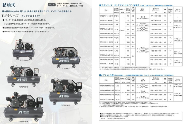 楽天市場】【TLP22EG-10 M5/M6】(旧TLP22EF-10) アネスト岩田 オイル式 