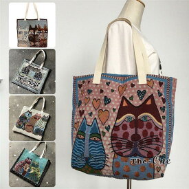 レディーストートバッグかわいいカバンキャンバス猫柄おしゃれママバッグ大容量