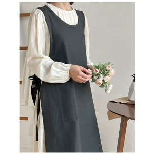 エプロンワンピース 大きいサイズ レディース 防水 綿 ポケット エプロンドレス コットン ノースリーブ ミドル丈 キッチン ぽっちゃり女子 カフェ