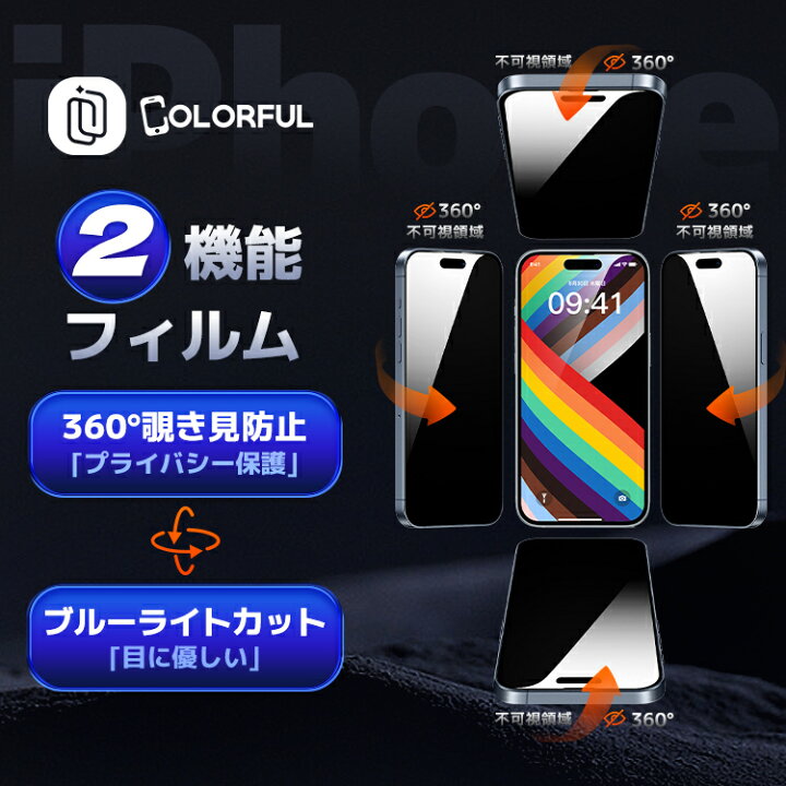 楽天市場】【4方向 覗き見防止 + ブルーライトカット】 iPhone16ProMax 