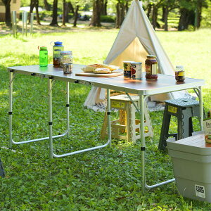 アウトドアテーブル 奥行60cm 高さ3段階調節 フォールディングテーブル ワイドD60 ( 送料無料 折りたたみ テーブル 机 折りたたみテーブル 折り畳みテーブル 高さ調節 木目調 大型 調理台 大