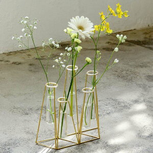 花瓶 インブルーム 5連フラワーベース ( 花びん 花器 アイアン ガラス フラワーベース 5連 花ビン ゴールド フラワー スタンド アイアンフレーム 硝子 がらす 一輪挿し )【3980円以上送料無