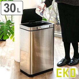 EKO ゴミ箱 30L イータッチビン センサー （ イーケーオー ごみ箱 30リットル 奥行28 タッチオープン 自動 ふた付き 分別 角型 ステンレス 一年保証付き スリム キッチン 消臭ポケット USB 充電式 袋 見えない ）【3980円以上送料無料】