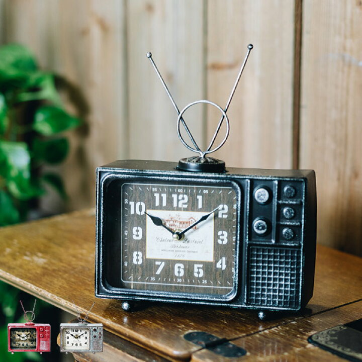 楽天市場】置き時計 ヴィンテージモチーフクロック television テレビ 