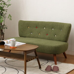 ソファ 幅123cm 二人掛け 2人用 ボタン ファブリック 布張り 脚付き ローソファ ソファー ( ローソファー 腰掛 リビング リビングソファ 2人掛け 二人掛け用 モダン おしゃれ ワンポイント )