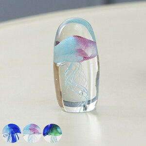 ガラスインテリアオブジェ(Glass interior objects) クラゲ S ( ガラス オブジェ 置き物 くらげ Sサイズ ガラス細工 玄関 コンパクト クリア 透明 ペーパーウェイト インテリア 水族館 海の生き