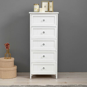 ウッドチェスト 5段 シャビー調 クリスタル調取っ手 幅41cm ( 送料無料 完成品 ランドリーチェスト 引出し タンス 衣類収納 引き出し 整理タンス 収納 たんす 整理たんす 洋タンス 箪笥 カラ