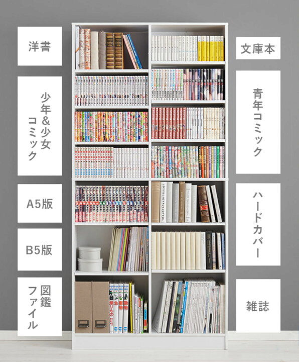 楽天市場】本棚 幅90cm コミック800冊収納 前後収納 可動棚 漫画収納 