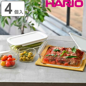 ハリオ 保存容器 250ml 900ml 2L スタッキング耐熱ガラスコンテナ スクエア 4個セット （ HARIO 耐熱ガラス ガラス 電子レンジ対応 食洗機対応 オーブン対応 日本製 耐熱容器 保存 容器 ガラス容器 食品保存 積み重ね 耐熱 ） 【3980円以上送料無料】