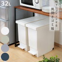 ゴミ箱 バタフライ ペダルペール 32L ふた付き （ ごみ箱 両開き ペダル式 棚下 カウンター下 スリム 分別 2個セット 45Lゴミ袋対応 袋対応 シンプル 観音開き 角型 無地 ペール 32リットル キャスター付 袋が見えない 軽量 縦型 ）【3980円以上送料無料】