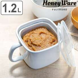 味噌ポット ホーロー製 ハンドル付き 1.2L 富士ホーロー （ HoneyWare 味噌ポット みそ容器 ストッカー 容器 持ち手付き ハンドル付き フードコンテナ 調味料容器 食品保存 おしゃれ 白 ホワイト 保存容器 ） 【3980円以上送料無料】