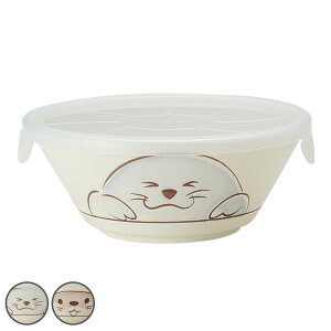保存容器 蓋付き小鉢 箱入り アザラシ カワウソ ( レンジ対応 食洗機対応 陶器 動物 ふた付き 日本製 レンジOK 食洗機OK 保存 容器 食品保存容器 作り置き 食器 お皿 小鉢 あざらし かわうそ