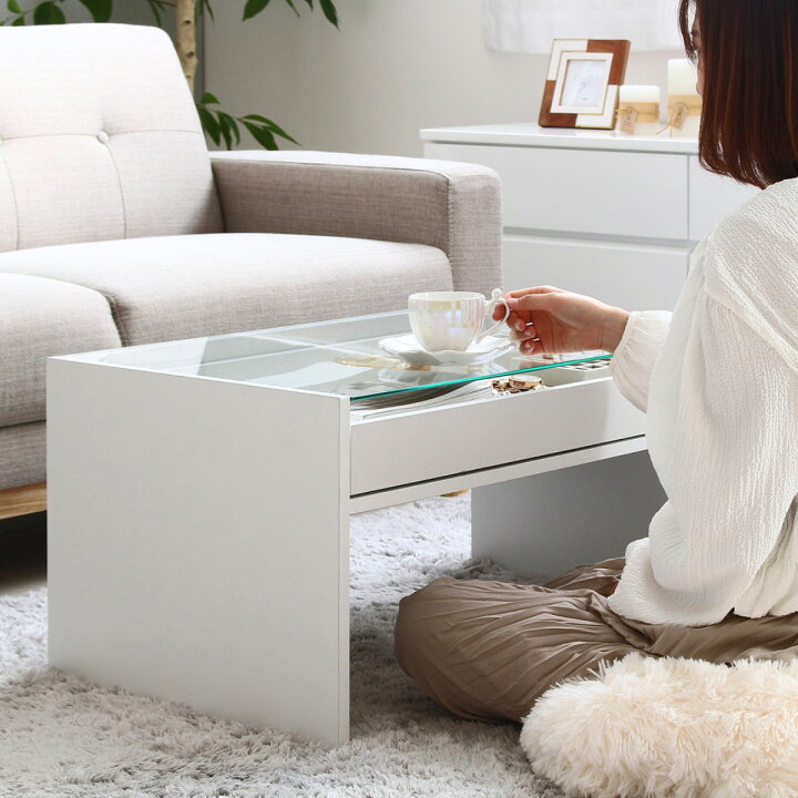 楽天市場】ガラステーブル 幅74cm 引き出し ディスプレイ （ 送料無料 