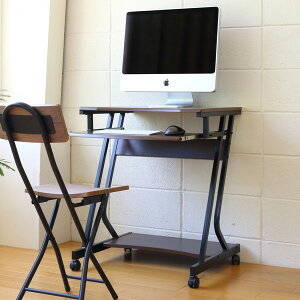 パソコンデスク 幅60cm ラック付き キャスター付き 木目調 ( 送料無料 PCデスク パソコンラック デスク ワークデスク 机 スリム 省スペース 収納 幅 60 キーボードスライダー プリンター収納