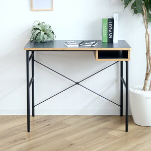 ワークデスク 幅90cm 棚付 木製 メラミン スチール ( パソコンデスク PCデスク 幅 90 奥行45 収納 スリム ブラック 勉強机 学習机 在宅 作業机 作業台 平机 シンプルデスク コンパクト )【3980円