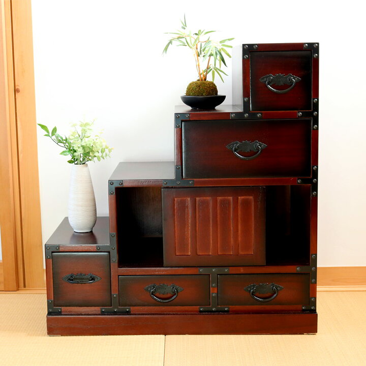 楽天市場】階段箪笥 民芸調 桐製 和タンス 左下がり 幅67cm （ 送料 