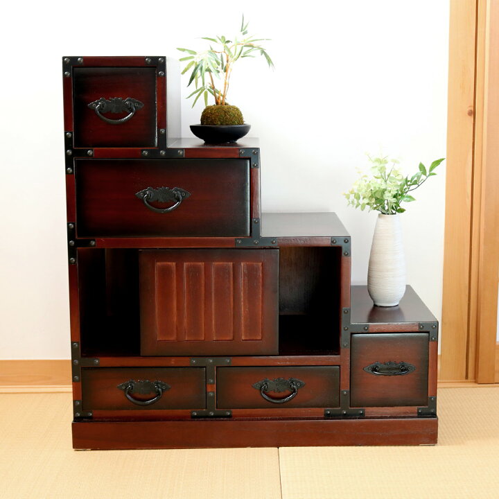 楽天市場】階段箪笥 民芸調 桐製 和タンス 右下がり 幅67cm （ 送料 
