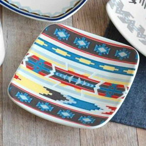 プレート 15cm スクエア ウィークエンド クロス 洋食器 硬質陶器 ( 皿 食器 器 お皿 電子レンジ対応 食洗機対応 レンジ可 オーブン対応 小皿 レトロ オシャレ ネイティブ柄 民族柄 四角 正方