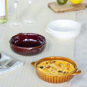 グラタン皿 一人用 丸 13cm 立筋 耐熱 陶器 萬古焼 ( 食洗器対応 電子レンジ対応 オーブン対応 オーブンウェア 耐熱皿 1人用 グラタン ラザニア 煮込み料理 シンプル 耳付き 丸型 おしゃれ )