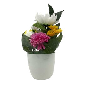 仏花 造花 ポット 中サイズ （ お供え 供花 花 御供え 弔花 枯れない フェイクフラワー 花瓶付き 水換え不要 夏 人工 仏壇 お盆 お彼岸 お墓 法要 法事 仏具 仏壇用品 ）【3980円以上送料無料】