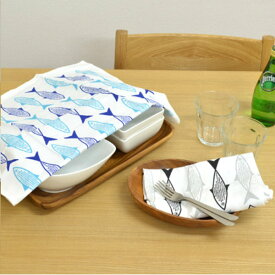 キッチンクロス 綿 北欧 フィッシュ （ キッチンタオル 75cm 47cm テーブルクロス 布巾 クロス ふきん キッチン テーブルマット 綿100％ コットン キッチン雑貨 キッチン用品 食器拭き 手拭き 台拭き 台ふきん イギリス製 おしゃれ ） 【3980円以上送料無料】