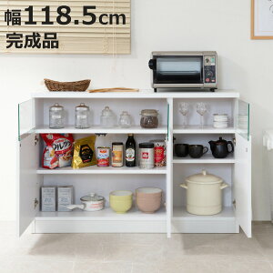 カウンター下収納 幅118.5cm 3枚扉 リビングキャビネット サイドボード ( 食器棚 カップボード キャビネット 棚 収納 完成品 日本製 カウンター下 薄型 窓下収納 国産 本棚 扉付 可動棚 ホワイ