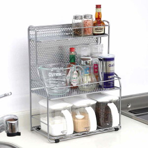 調味料ラック キッチンストレージ2 調味料スタンド 3段 ( スパイスラック キッチンラック ミニシェルフ 調味料ポット付き コンロ奥 コンロサイド キッチン収納 調味料 収納 棚 ラック スタ