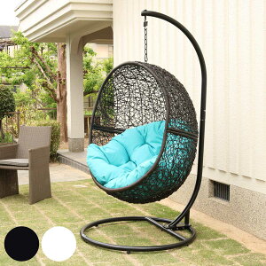 ハンギングチェア 1人用 アジアンリゾート風 クッション付 Breeze カゴ幅100cm ( 開梱設置 ガーデンファニチャー パーソナルチェア ハンモックチェア 一人がけ ラタン調 イス チェア エッグソ