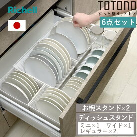 トトノ 引き出し用 ディッシュスタンド 6点セット ミニ レギュラー ワイド お椀 （ ミニ×1 レギュラー×2 ワイド×1 お椀×2 お皿 収納 日本製 食器収納 食器立て 食器ラック 茶碗 抗菌 食器 皿立て プレート 立て 置き 整理 ）【3980円以上送料無料】