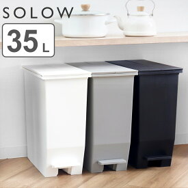 【レビュー特典付き】 ゴミ箱 35L SOLOW ペダルオープンスリム （ ごみ箱 35リットル ソロウ ペダル式 ふた付き 両開き 分別 棚下 カウンター下 スリム 幅22 キッチン 角型 高さ揃う シンプル おしゃれ ）【3980円以上送料無料】