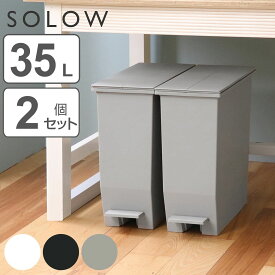 【レビュー特典付き】 ゴミ箱 35L SOLOW 同色2個セット ペダルオープンスリム （ ごみ箱 35リットル ソロウ 同色 2個 ペダル式 ふた付き 両開き 分別 棚下 スリム キッチン カウンター下 角型 高さ揃う シンプル おしゃれ ）【3980円以上送料無料】